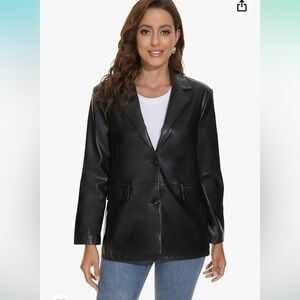 Fahsyee Faux Leather Blazer Jackets Black  Moto Biker Coat Vegan Pleather jacket